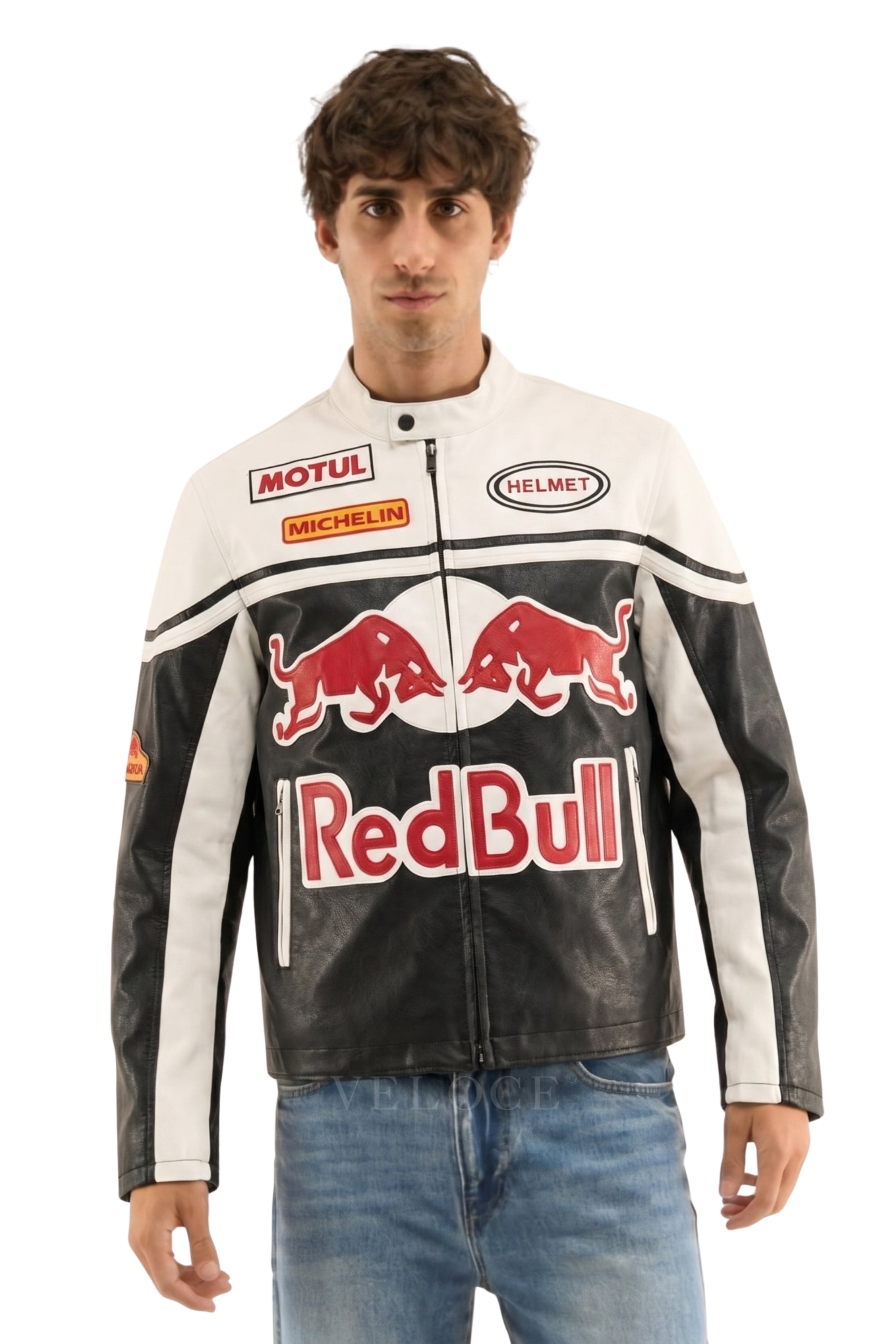 Red Bull Racing Leather Jacket - White Edition | VELOCE