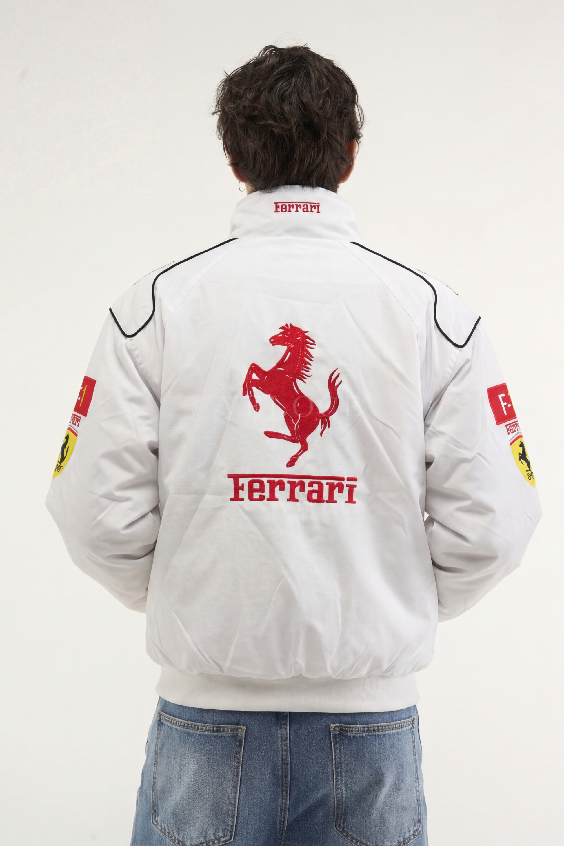 Ferrari F1 Vintage Racing Jacket - White Edition | VELOCE Ferrari F1 Vintage Racing Jacket - White Edition | VELOCE