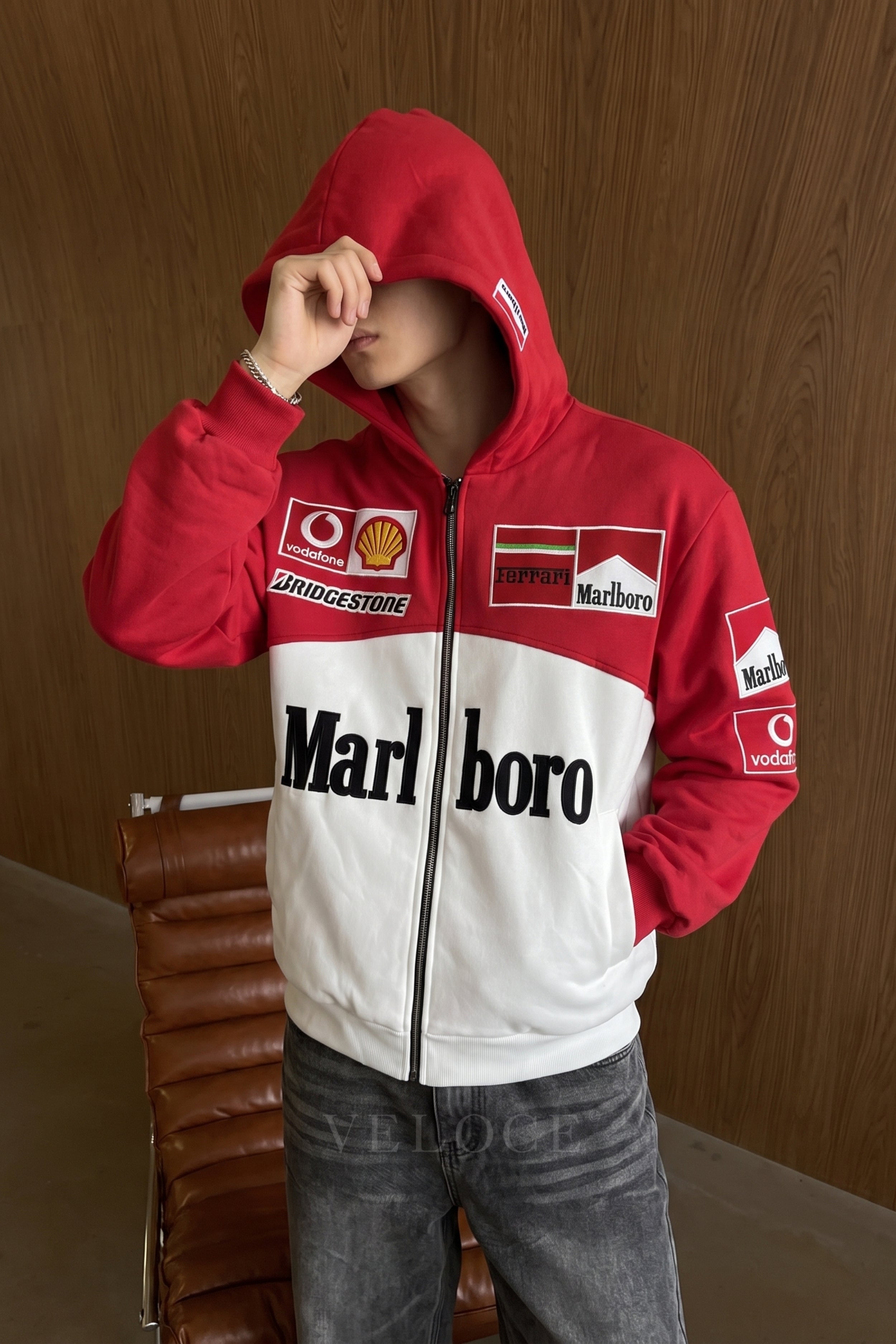 VUITTONさま専用　Marlboro Ferrari パーカー / XL Marlboro Ferrari Embroidered Zip Hoodie | VELOCE