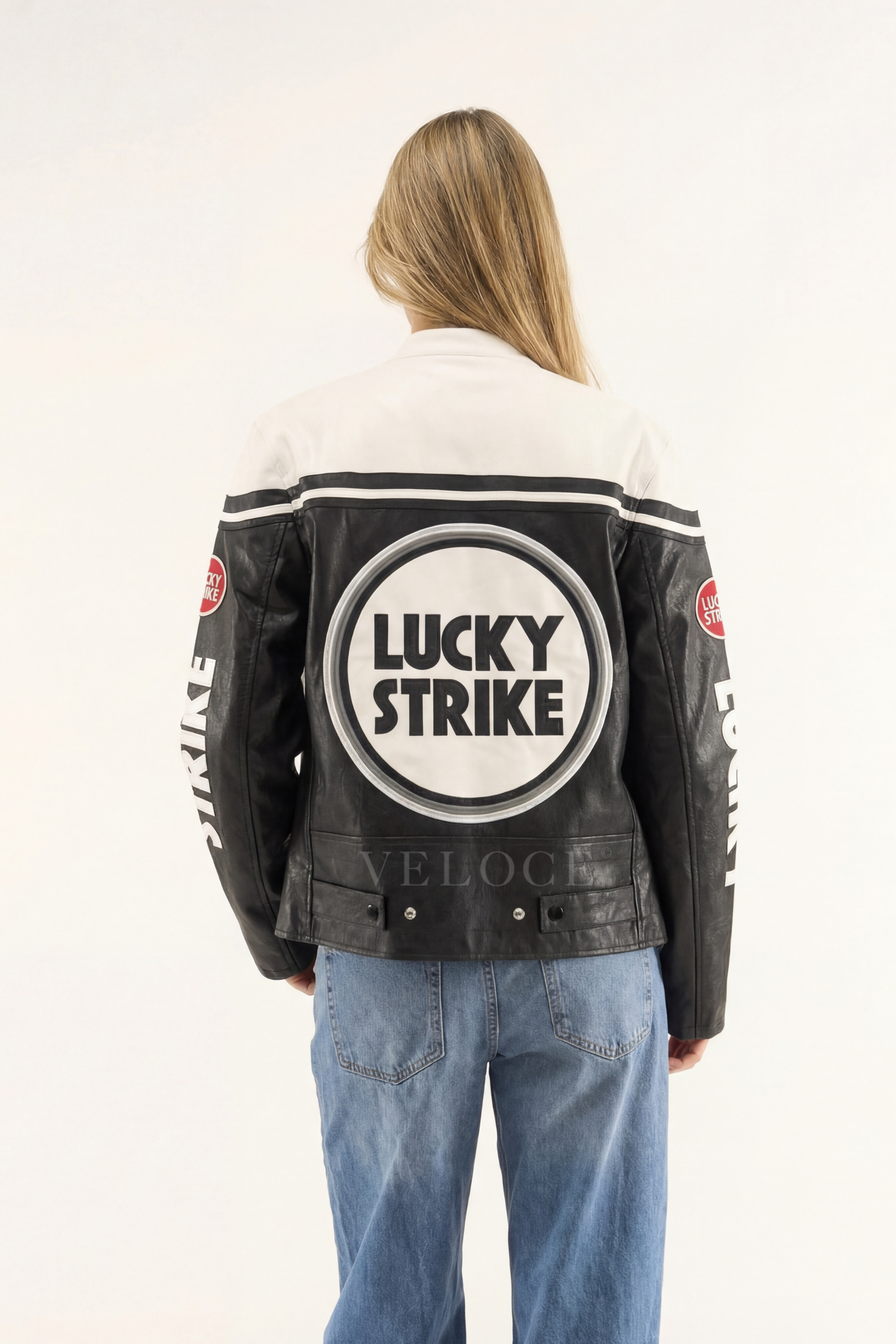 Lucky Strike Racing Leather Jacket - White Edition | VELOCE