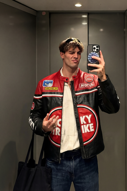 Lucky Strike Racing Leather Jacket - Red Edition