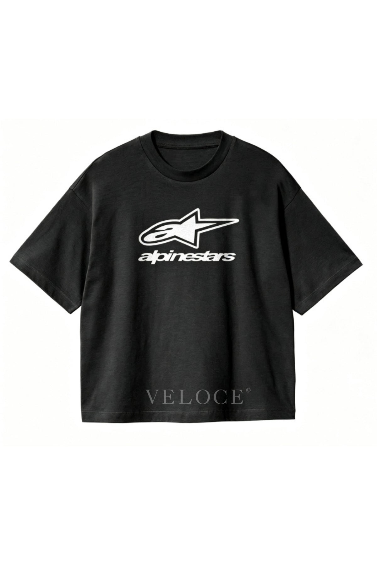 Alpinestars Racing T-Shirt in washed black with the white Alpinestars logo printed on the front