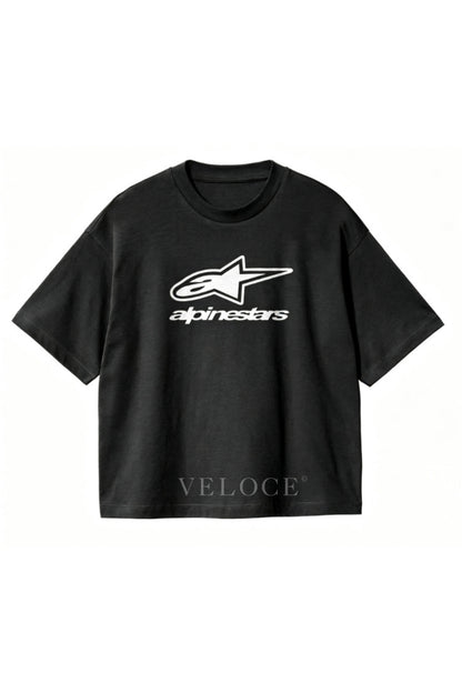 Alpinestars Racing T-Shirt in washed black with the white Alpinestars logo printed on the front