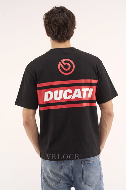 Man wearing the Ducati Racing T-Shirt from behind, showing the Brembo roundel and red Ducati stripe