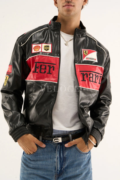 Ferrari F1 Vintage Leather Jacket - Red Edition - VELOCE