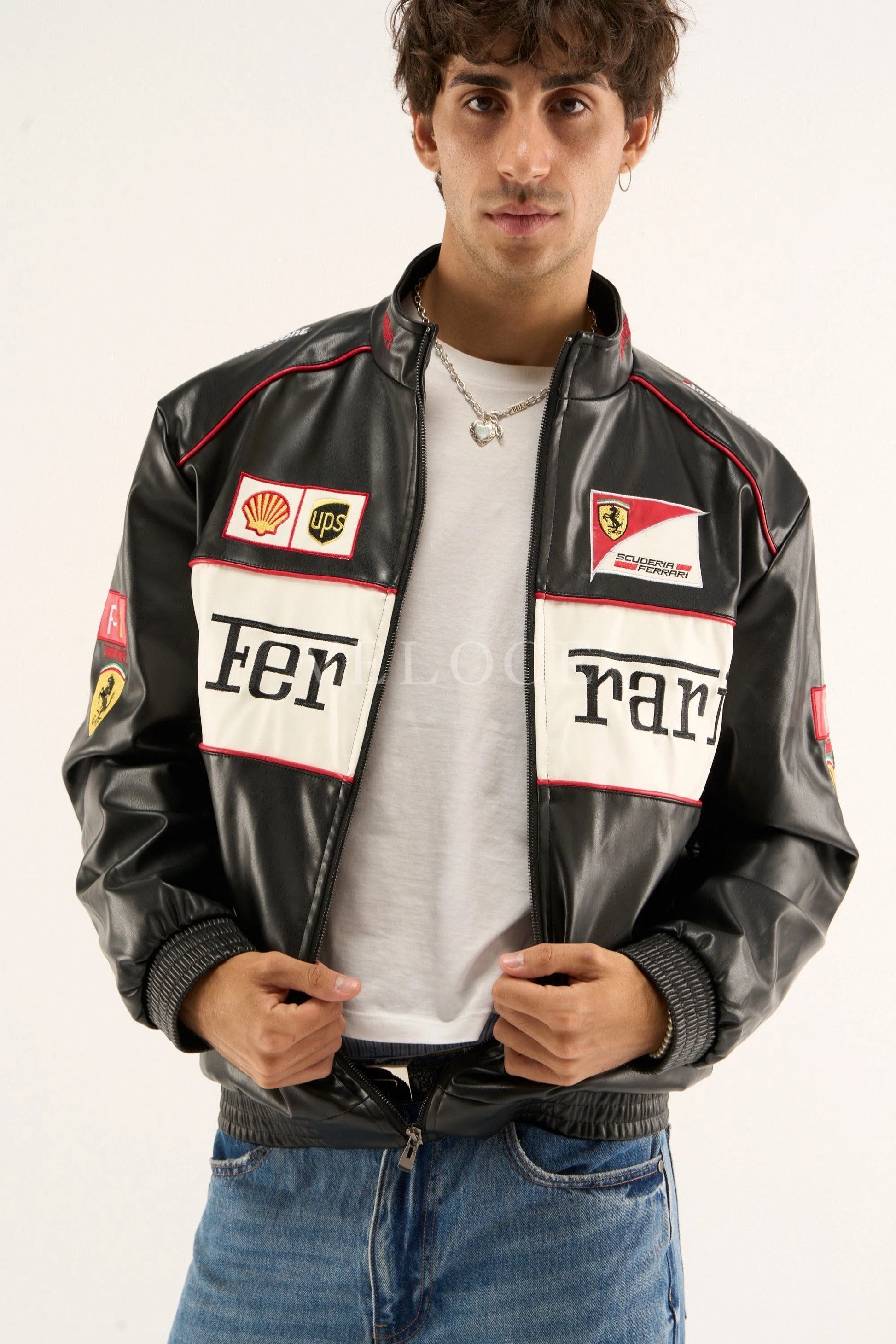 Ferrari F1 Vintage Leather Jacket - White Edition | VELOCE