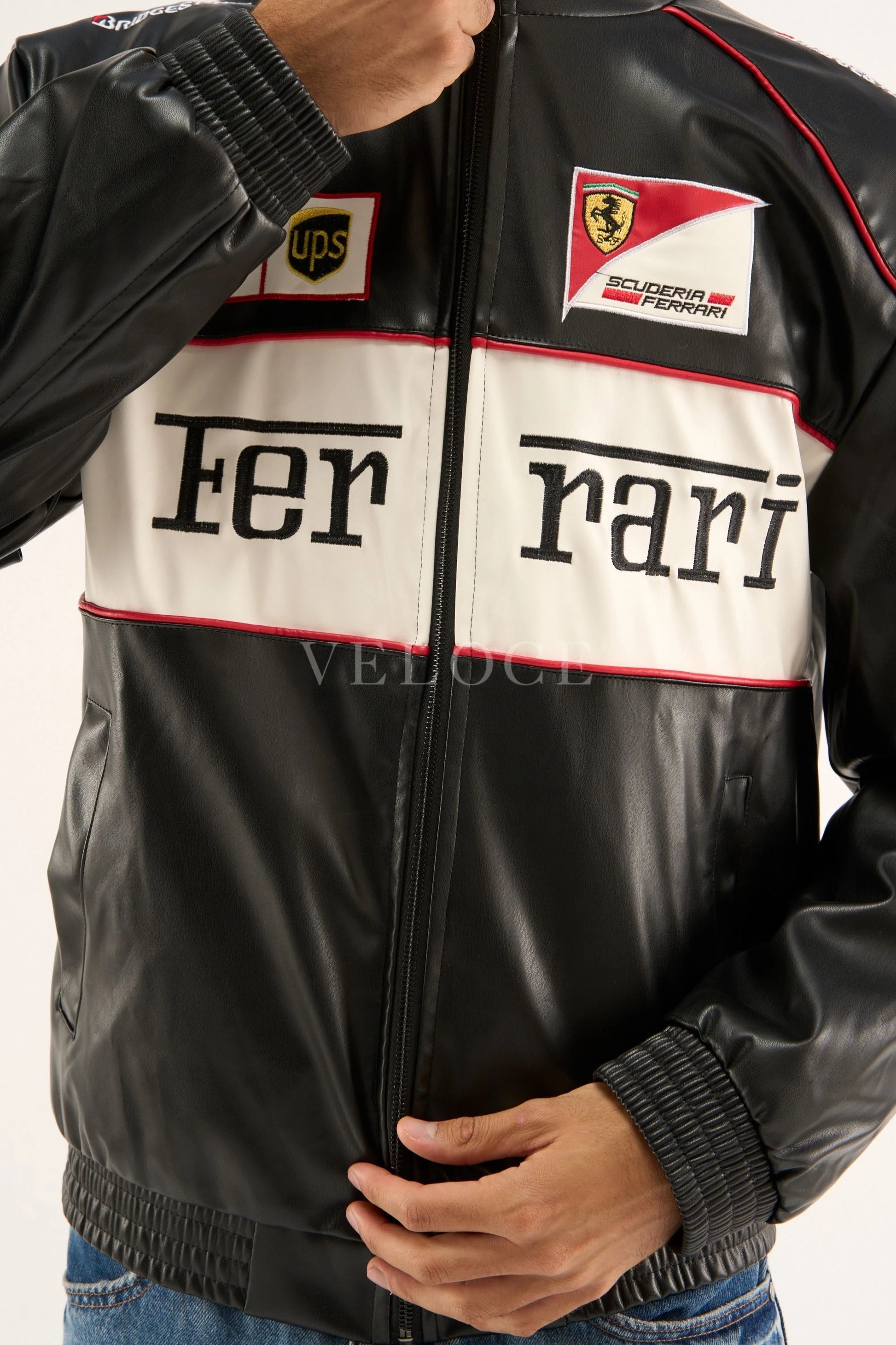 Ferrari F1 Vintage Leather Jacket - White Edition | VELOCE