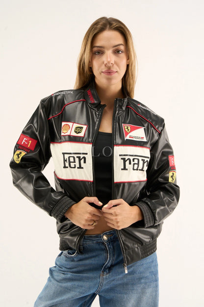Ferrari レザージャケット Ferrari F1 Vintage Leather Jacket - White Edition | VELOCE