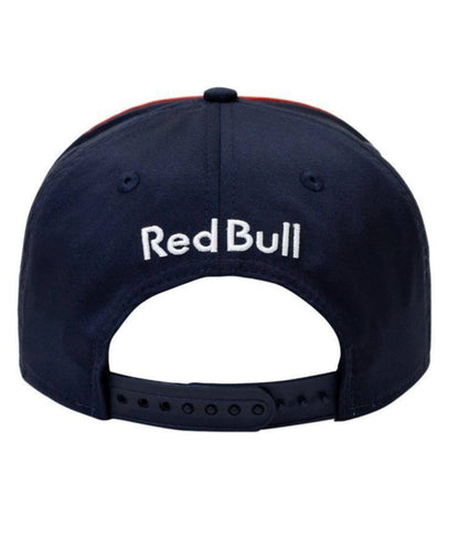 Back of the Red Bull F1 Max Verstappen 2023 cap showing white Red Bull embroidery and adjustable snapback strap
