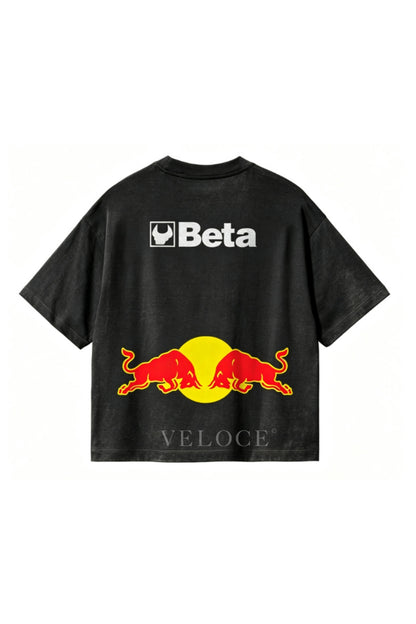 Back of the classic Red Bull Racing T-Shirt with the Beta logo above the red and yellow bulls graphic