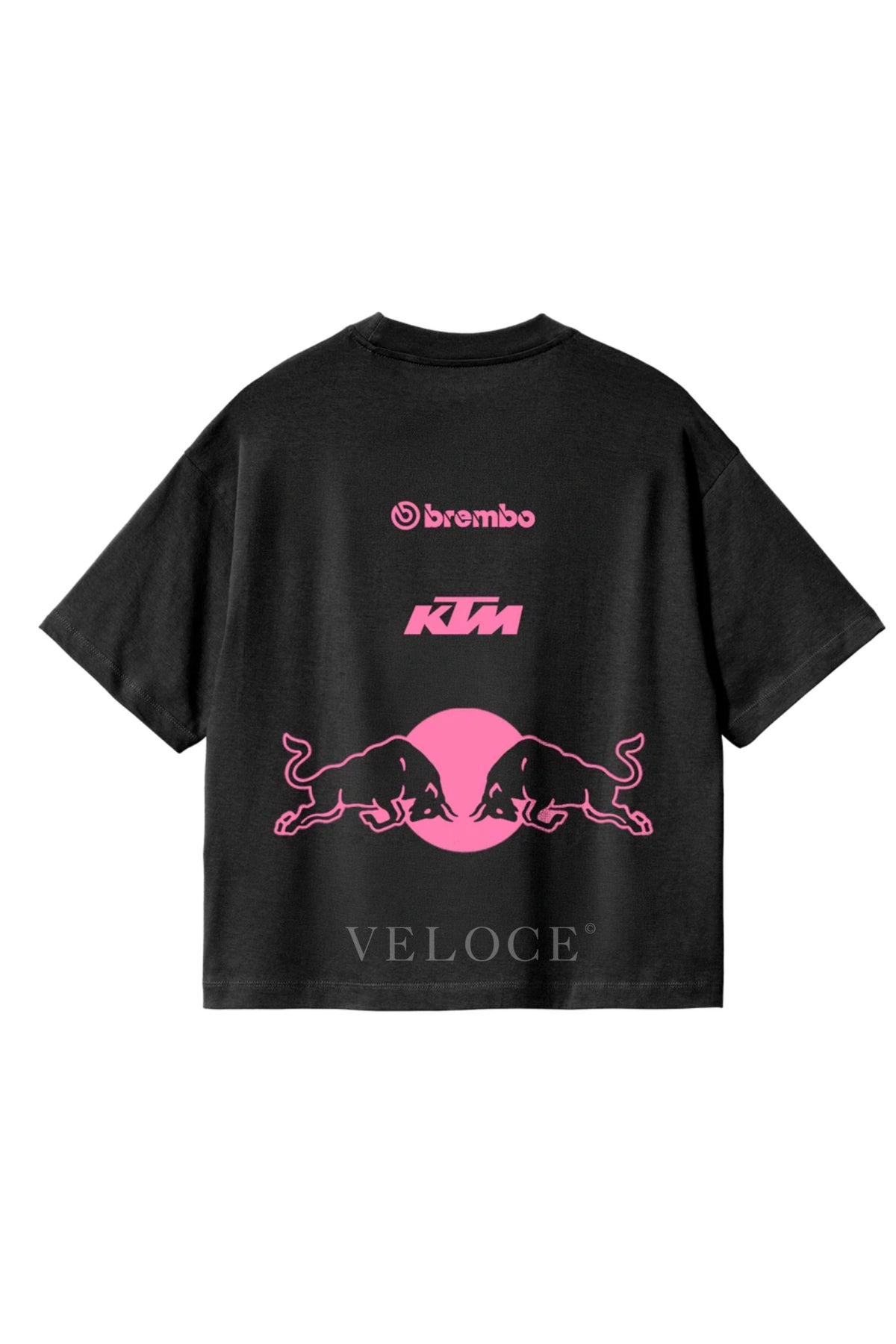 Back of the pink Red Bull Racing T-Shirt with Brembo and KTM logos above the bulls graphic