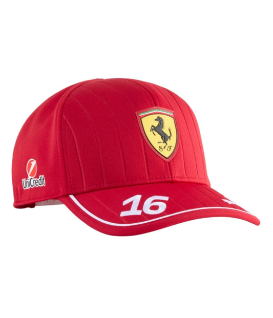 Scuderia Ferrari F1 Red Edition embroidered cap with Charles Leclerc number 16 and Ferrari shield