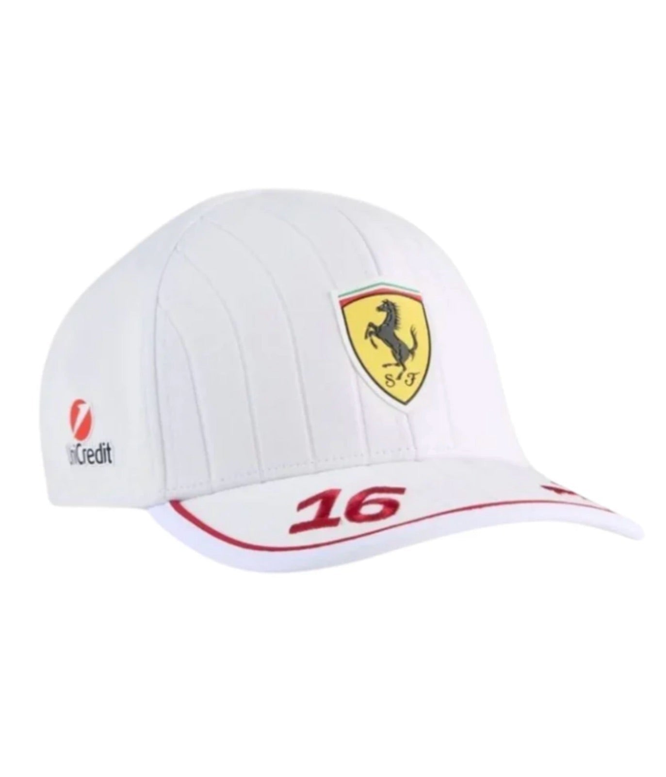 Scuderia Ferrari F1 White Edition embroidered cap with red trim and Charles Leclerc number 16
