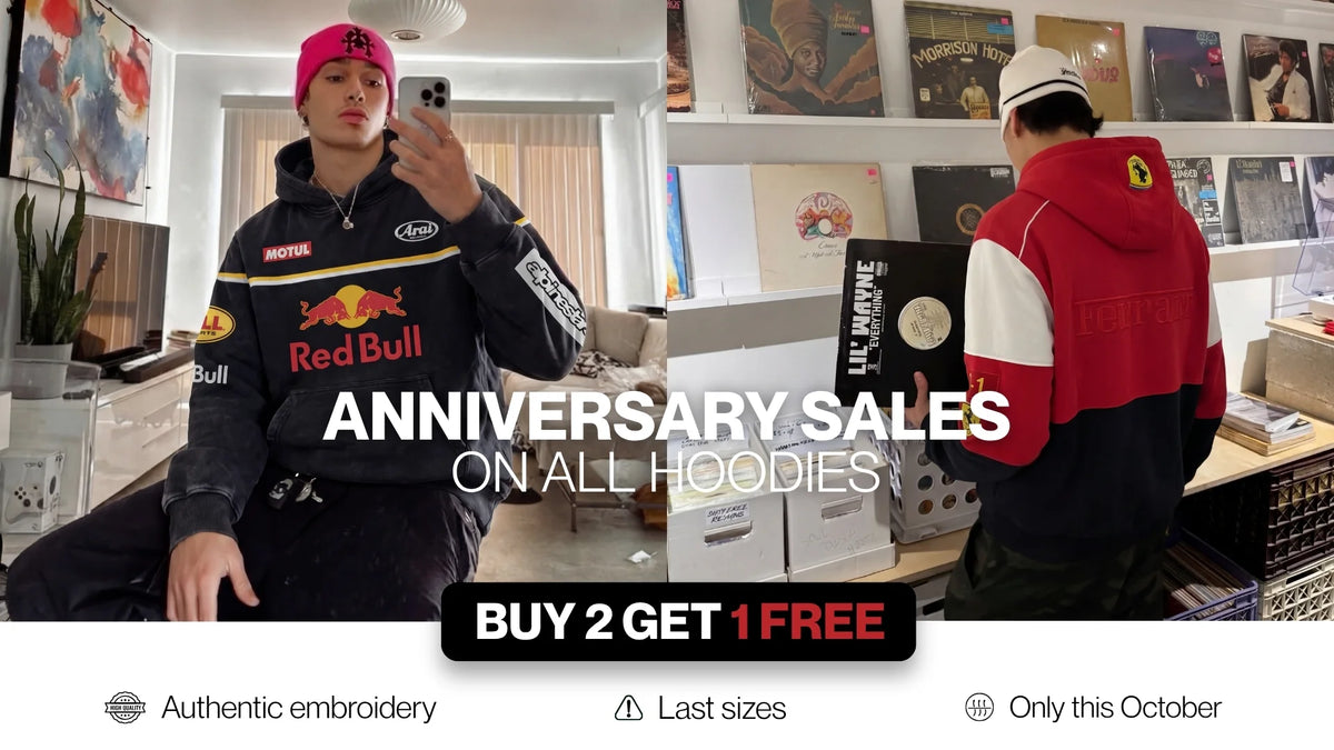 Racing hoodies styled indoors – VELOCE anniversary sale on all hoodies, buy 2 get 1 free